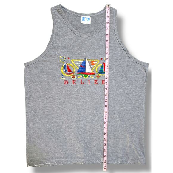 Vintage 90s Belize Sailboat Tank Top Gray Embroidered Cool Souvenir Unisex Large - Picture 6 of 10